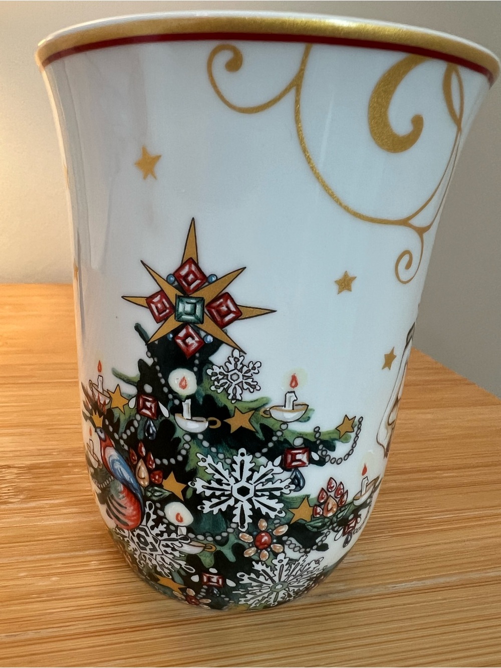 William Sonoma Holiday Ceramic Vase with Gold Accents - White and Green